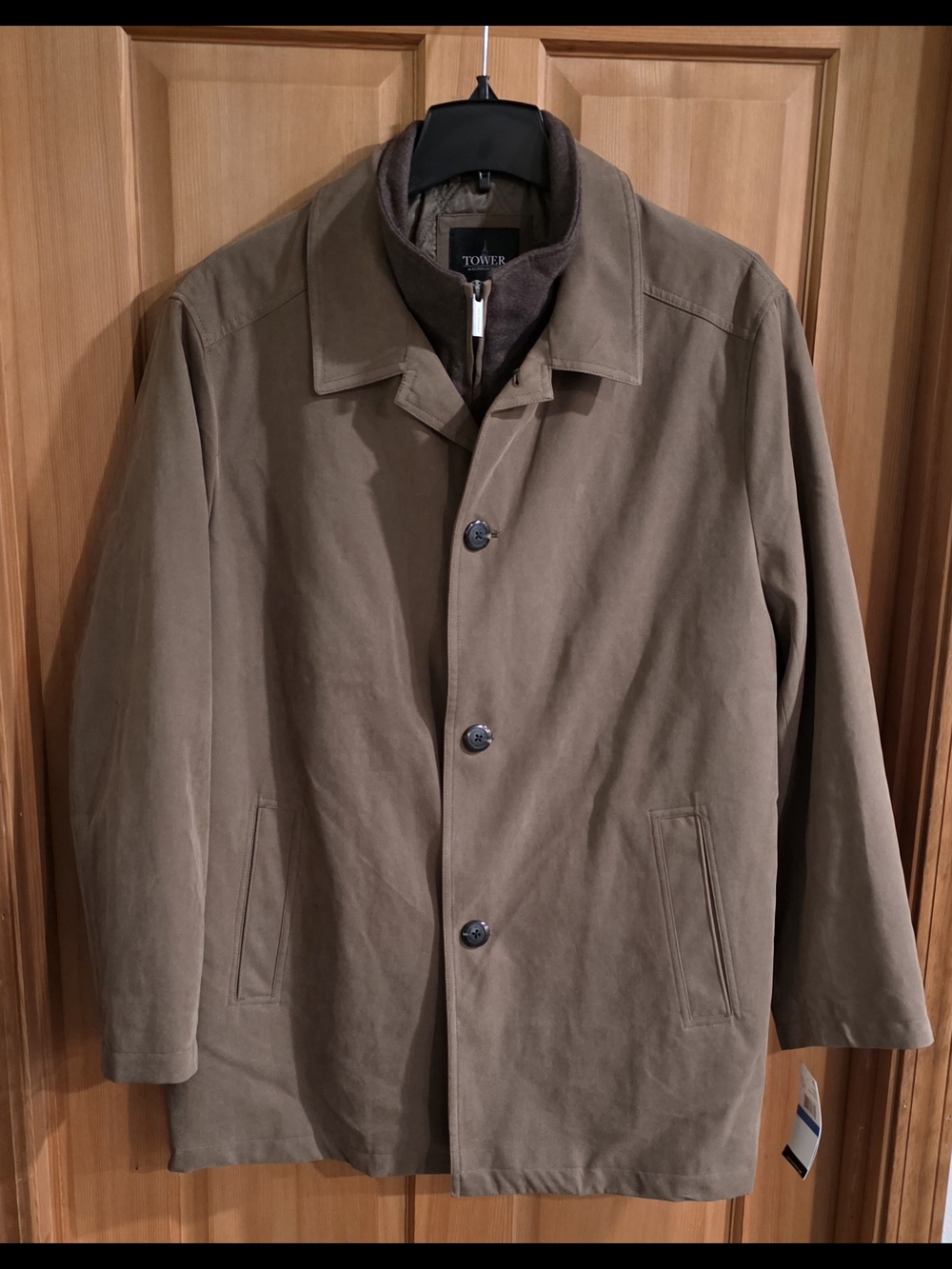 London Fog Men's Tan Trench Coat with Button Front And Removeable Liner